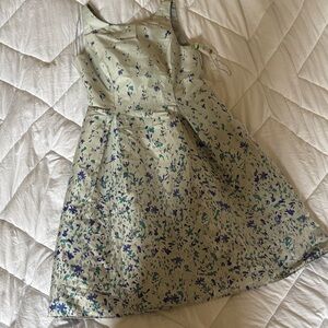 Adrianna Papell Mint Green Floral Satin Dress with Blue Accents
